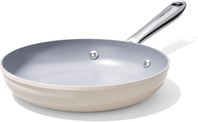 Nonstick Ceramic Frying Pan 8" for All Cooktops, PTFE/PFOA/PFAS Free, Even Heat Distribution Oven Safe up to 500ยฐF, Healthy Non Toxic Skillet w/Ergonomic Stainless Steel Handle, Cream