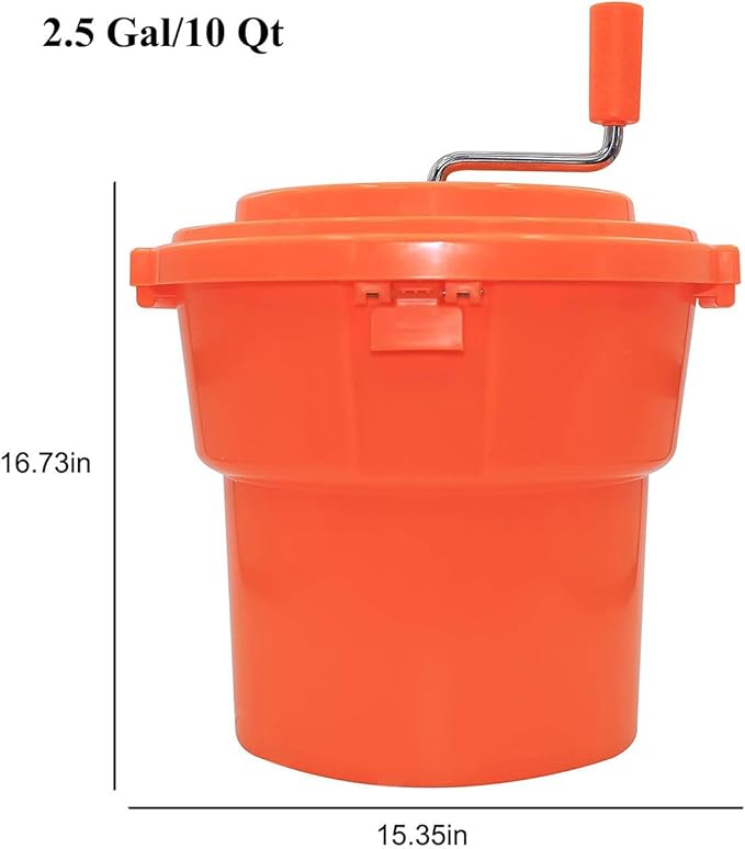 Hakka 2.5 Gallon Salad Spinner,Commercial Restaurant Manual Lettuce Dryer for Vegetable Fruit Dryer Mixer(Orange)