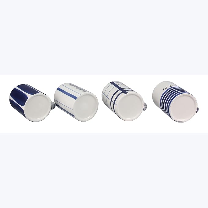 Young's Inc Ceramic Coffee Mug Set of 4, Blue and White Cups for Tea, Coffee, Cold Drinks, Gift for Coffee Lovers, Birthday, Microwave-Safe Dishwasher Safe Kitchen Decor, 5.5-inch Height