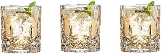 Drinking Glasses, Crystal Glass Cups, Mixed Glassware Set, Crystal Old Fashioned 11oz Highballs and 11oz Whiskey Glasses, Great for Cocktail, Whisky and other Beverages (Style 1,Set of 3)
