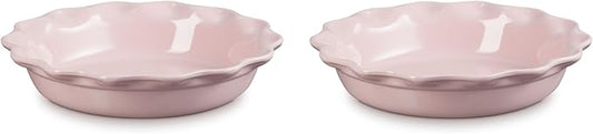 Le Creuset Stoneware Set of 2 Heritage Fluted Pie Dish, 9", Chiffon Pink