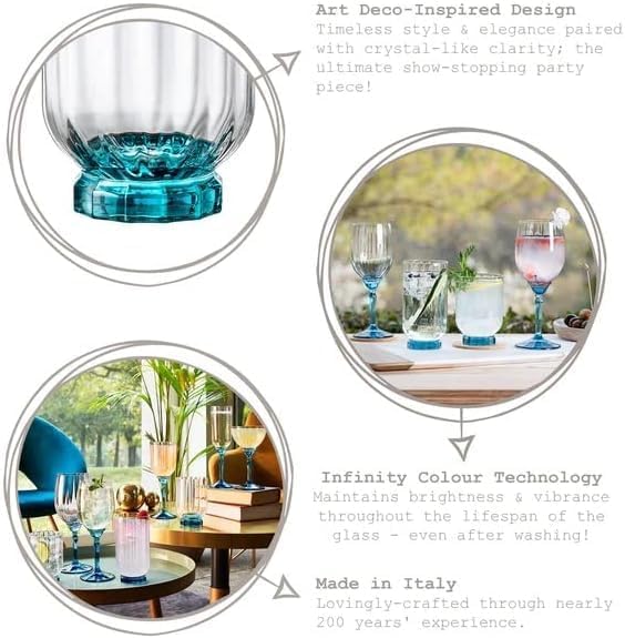 Bormioli Rocco Florian 14.5 oz. Highball Cocktail Beverage Drinking Glasses, Lucent Blue, Set of 4