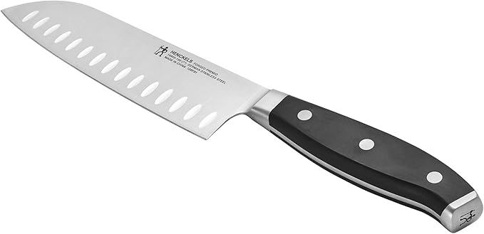 Henckels Forged Premio Hollow Edge Santoku Knife, 7-inch, Black/Stainless Steel