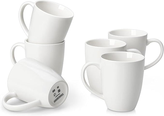 vancasso White Ceramic Coffee Mug Set of 6, 12 Oz Tea Cups with Handle for Latte, Tea, Cappuccino, Milk, Cocoa, Microwave&Dishwasher Safe
