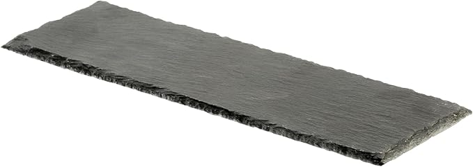 Restaurantware Slate Serving Trays 4 Pack of 11.8" x 4" Foam Feet Charcuterie Stone Plates Rustic Edges Freezable Black Serving Display Cheese Boards for Kitchen, Gourmet, Dining, Parties