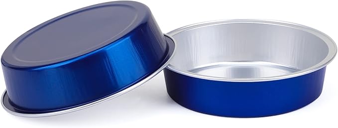 Beasea Mini Tart Pan 100 Pack with Lids, 4 Inch 8oz Blue Disposable Aluminum Baking Foil Tins Small Round Tart Container for Individual Dessert Cupcake Muffin Cheesecake Ramekins Quiche Oven Dishes