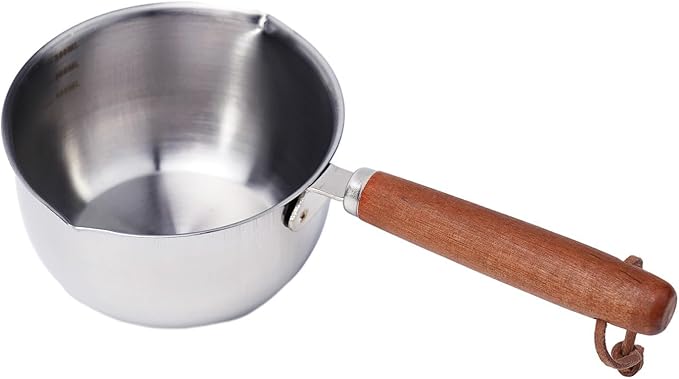 Stainless Steel Butter Melting Pot Multi-Purpose Sauce Pan Mini Milk Warmer with Wooden Handle for Induction Gas Electric Stove Compatible Kitchen Tool(300ml)