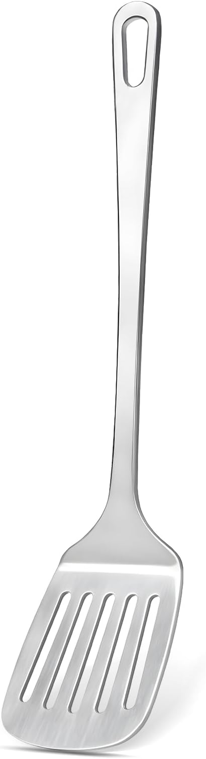 Stainless Steel Spatula, Metal Spatula Slotted Turner, Heavy Duty Sturdy Spatulas for Kitchen Use, High Heat Resistant Cooking Utensils for Fish Eggs Pancakes, Dishwasher Safe, Easy to Clean, Silver