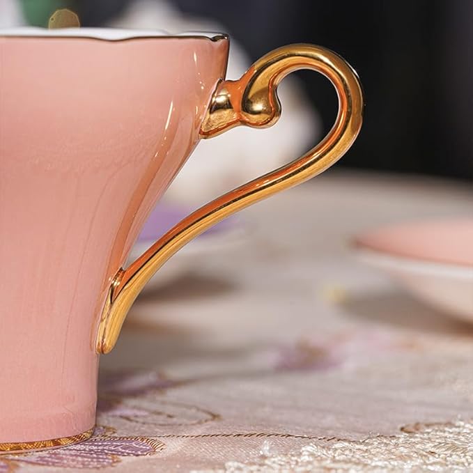 Aynsley Handpainting Colored Glaze Lily of the Valley Corset Fine Bone China English Tea Cup and Saucer Set, 6.1 oz (Orange)