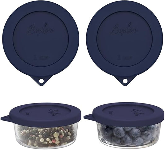 Sophico 1 Cup Round Silicone Storage Cover Lids Replacement for Anchor Hocking and Pyrex 7202-PC Glass Bowls (Container not Included) (Navy Blue -2 pack)