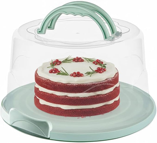 MosJos EXTRA LARGE Cake Carrier, Cake Stand with Lid and Foldable Handles - Multifunctional Serving Platter and Cake Plate - Cake Container with Dome and Strong Snaps 13 x 13 x 7 inch (Green)