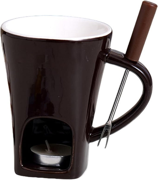 Fondue Mug Chocolate Melting Cup Cookware Candy Hot Pot, Personal Melted Chocolate Fondue Set Of 3, Ceramic Meltie Cup With Fork & Candle, Sweet Mugs For Cooks Kids Adults