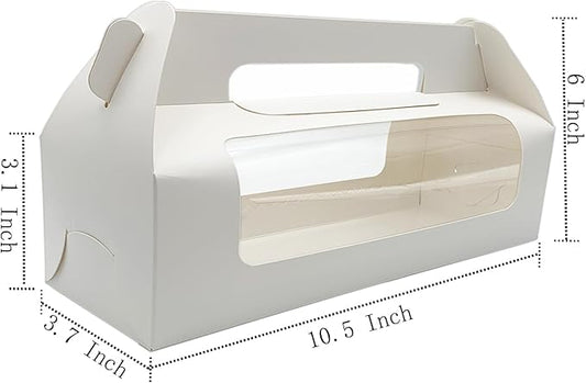 25 Pcs 10.5 Inch Window Roll Cake Gable Boxes Bulk with Handle & Cake Boards, Homemade & Bakery White Paper Favor Containers, Easy Carrying, Gift Boxes for Christmas Wedding