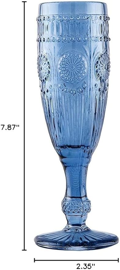 WEDDINGSTAR Vintage Style Pressed Glass Champagne Flute 6oz - Blue