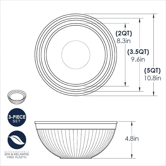 Nordic Ware Prep and Serve Mixing Bowls Set, 3-Piece, Glacier White