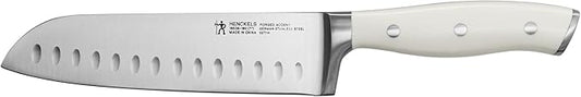 HENCKELS Forged Accent Razor-Sharp Hollow Edge Santoku Knife 7 Inch, White Handle, German Engineered Informed by 100+ Years of Mastery