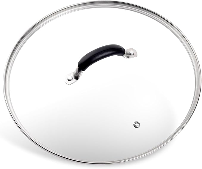 12 Inch Tempered Glass Lid for Lodge 12" Cast Iron Skillets & 7QT Dutch Ovens - Pre-Assembled Riveted Handle with Heat-Resistant Silicone Cover,Steam Vent Hole Design