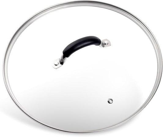 12 Inch Tempered Glass Lid for Lodge 12" Cast Iron Skillets & 7QT Dutch Ovens - Pre-Assembled Riveted Handle with Heat-Resistant Silicone Cover,Steam Vent Hole Design