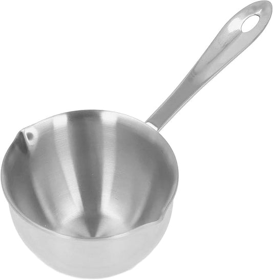 Mini Butter Warmer, 6.7oz/200ml Stainless Steel Mini Butter Warmer Coffee Milk Warmer Pot with Dual Pour Spouts Small Saucepan Chocolate Melting Pot (Silver)