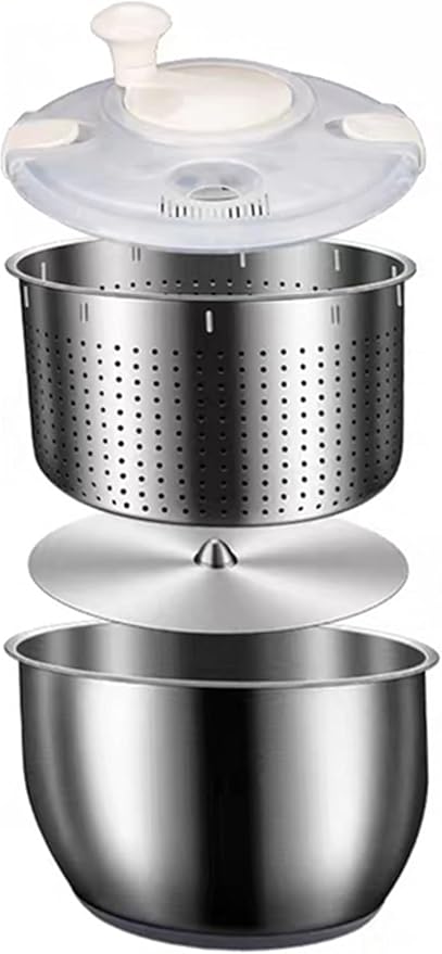 Salad Spinner - Stainless Steel 6L Capacity Vegetable Washer, Pasta & Fries Spinner - Premium Kitchen Tool for Quick, Easy Food Prep