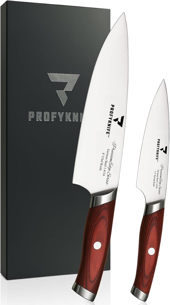 PrecisionEdge Ultra Sharp Japanese Chef Knife Set Professional Slice Cooking with Red Pakkawood Handles Japanese Kitchen Knives Sets without block Culinary Chef Knives (2PCs Knife Set)