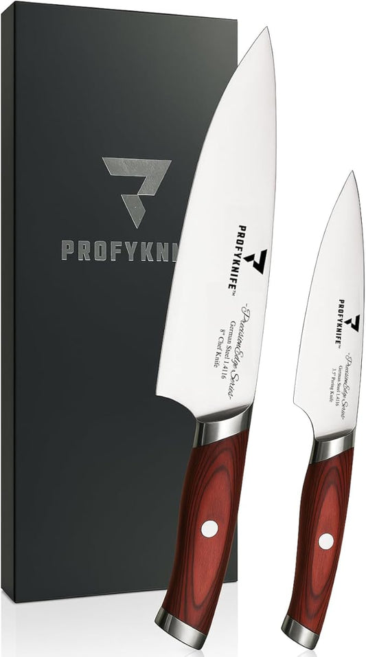 PrecisionEdge Ultra Sharp Japanese Chef Knife Set Professional Slice Cooking with Red Pakkawood Handles Japanese Kitchen Knives Sets without block Culinary Chef Knives (2PCs Knife Set)