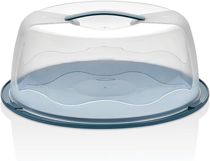13 Inch Cake Carrier with Locking Lid and Handle, Stylish Big Round Container for Kitchen Storage, BPA Free Stand, Plastic Holder for Transporting, Donuts, Cupcakes, Pies (Navy Blue, Set of 1)