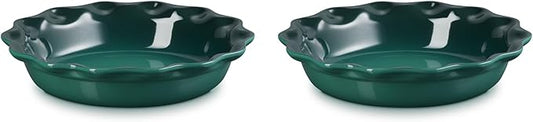 Le Creuset Stoneware Set of 2 Heritage Fluted Pie Dish, 9", Artichaut