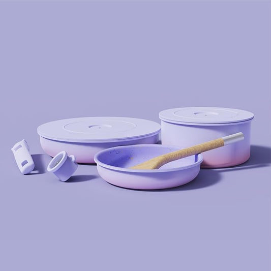 Ombré Titanium Ceramic Cookware Set Non Toxic – 8 Pcs Non Stick Pots and Pans Set with Removable Handles, Magnetic Lid & Wooden Spatula for Cooking – Oven & Dishwasher Safe (Lavender)