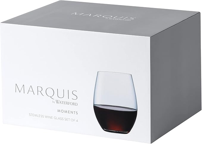 Waterford Marquis Personalized Moments Stemless Wine Glasses, Set of 4 Custom Engraved 18.6oz Crystal Wine Glasses for Red, White or Blush Wine