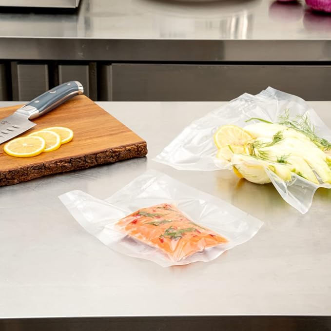 Restaurantware Fresh Hero 6 x 8 Inch Vacuum Sealer Bags 100 Food Storage Bags - 3 mil Thick Microwavable Clear Plastic Sous Vide Bags Freezable For Storing Food Or Sous Vide Cooking