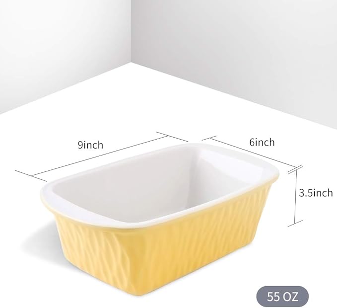 Ceramic Loaf Pan for Baking Bread, 9 x 5 inch Bread Pan, Rectangular Bread Loaf Pan, Ceramic Bakeware for Cooking, Home Kitchen, Bread Baking Pan Texture Series (Yellow)