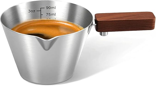 Maestri House Espresso Measuring Cup, Stainless Steel Espresso Shot Cup, Wide Mouth & V-shaped Pour Spout Coffee Mug with Handle Scale for Latte, Dirty, Americano, Cappuccino, Macchiato (Silver)