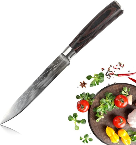 Utility Knife, 5 Inch Chef Knife, Professional Japanese Chef Knives High Carbon Stainless Steel Ultra, Sharp Knives with Ergonomic Color Wooden Handle for Cooking Meat, Fruits, Vegetables.