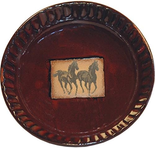 Double Running Horse Fluted Pie Pan in Real Red Glaze - Handmade Pottery Ceramic Bakeware - Versatile Stoneware & Cookware - Baking Plate Great for Pies, Tarts, Quiche and More