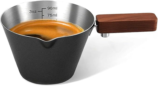 Maestri House Espresso Measuring Cup, Stainless Steel Espresso Shot Cup, Wide Mouth & V-shaped Pour Spout Coffee Mug with Handle Scale for Latte, Dirty, Americano, Cappuccino, Macchiato (Black)