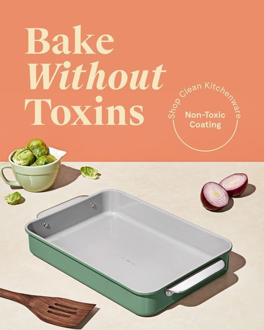 Caraway Non-Stick Ceramic 9”x13” Rectangle Pan - Naturally Slick Ceramic Coating - Non-Toxic, PTFE & PFOA Free - Perfect for Brownies, Lasagnas, and More - Sage