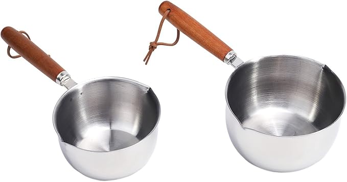 Stainless Steel Butter Melting Pot Multi-Purpose Sauce Pan Mini Milk Warmer with Wooden Handle for Induction Gas Electric Stove Compatible Kitchen Tool(300ml)