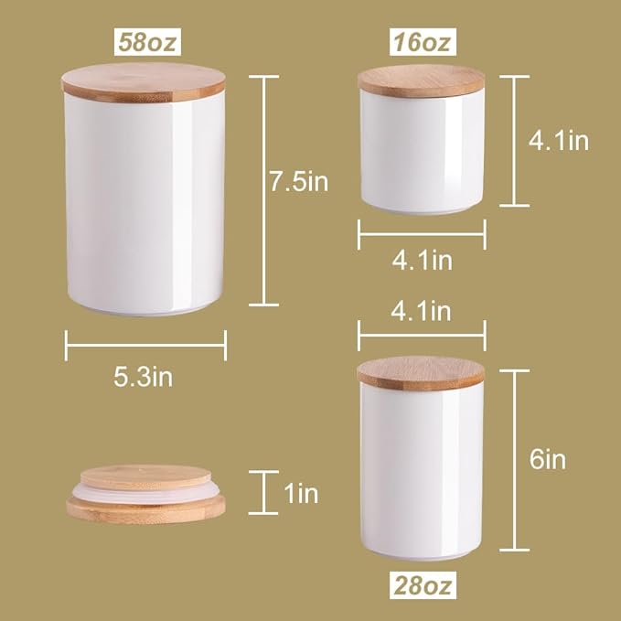 Sweejar Ceramic canisters for kitchen counter,Stackable Food Containers Set with Airtight Seal Bamboo Lid for Serving Ground Coffee, Tea, Spice, Flour and Sugar-Set of 3 (Black)