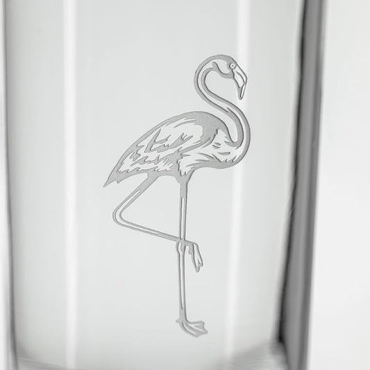 Rolf Glass Flamingo Highball Glass | 15oz Cooler Glasses | Lead-Free and Sand-Etched | Heavy Base, Thick Glass | Made in the USA | Tropical and Coastal Engraved Pineapple | Set of 4