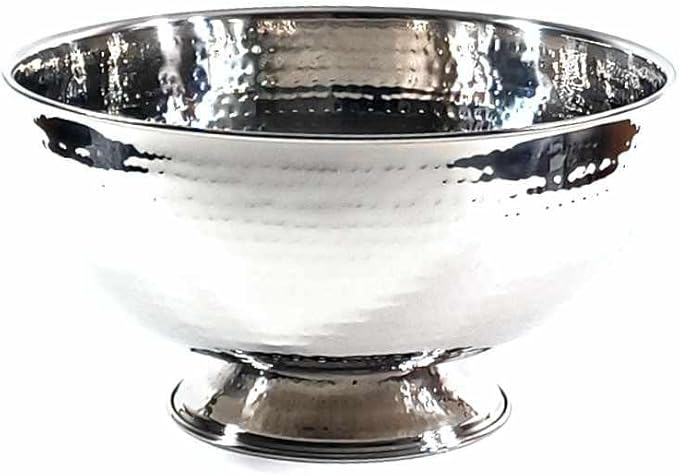 3SCompany Hand-Hammered Stainless Steel Fruit and Punch Bowl - 12" Diameter, 6.5" Tall, Dishwasher Safe - Elegant and Sturdy Serving Solution