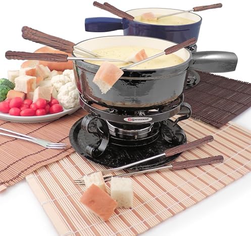 Swissmar Lugano 9 Piece Cast Iron Fondue Set - Metallic Black