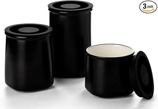 Nucookery Canisters Sets for the Kitchen Countertop, 3 Pcs Ceramic Jar with Silicone Lid, 40oz, 30oz, 20oz Food Storage Containers for Flour, Sugar, Coffee, Grains,Tea, Cookies, Dry Food Organization