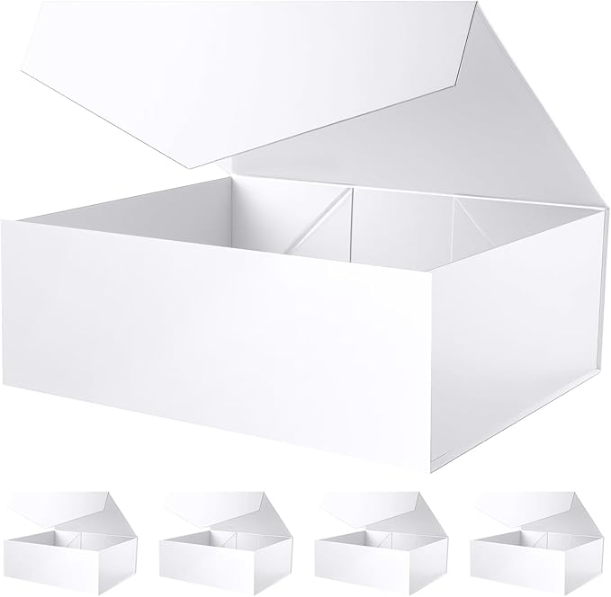 19.2x15.8x7 Inches, 5 Extra Large Gift Boxes with Lids, Groomsmen Proposal Boxes with Magnetic Closure, Bridesmaid Proposal Boxes, Giant Gift Boxes for Clothes and Large Gifts (Glossy White)