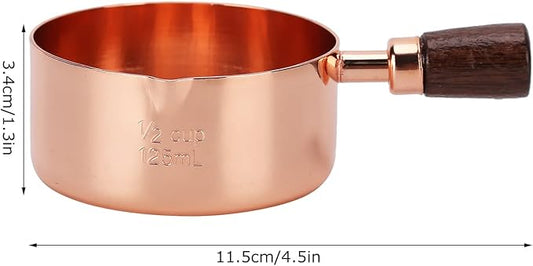 Mini Sauce Pan, Stainless Steel Butter Warmer with Pour Spout and Wooden Handle Rose Gold Melting Pot for Making Sauces, Chocolate Melting, Coffee Tea Soup Warming(1/2cup)