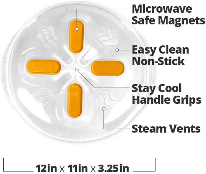 HOVER COVER Magnetic Microwave Cover for Food | Clear Microwave Splatter Cover | Microwave Plate Cover with Steam Vents | Food Grade Dish Cover | BPA-Free | Dishwasher Safe | Orange