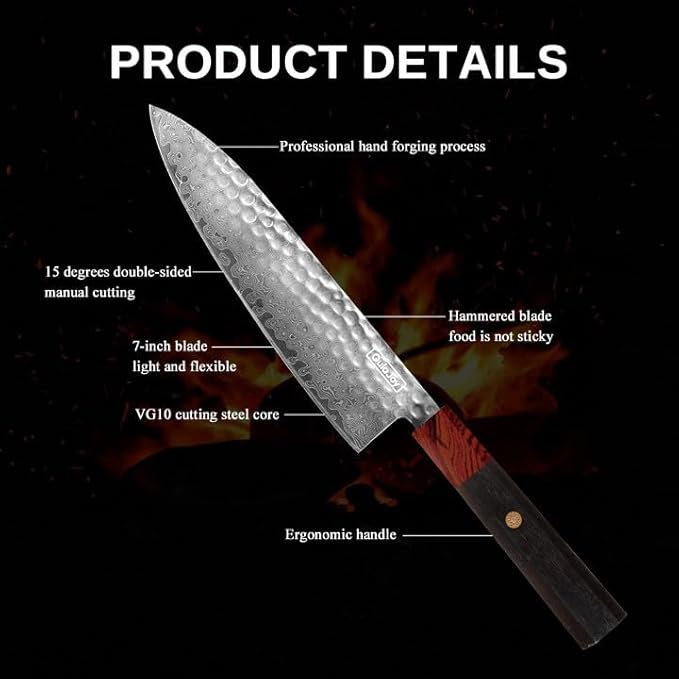Professional 8 inch Japanese Chef Knife,67 Layers Damascus VG-10 Super Steel Cutting Core - Ultra Sharp Hammered Chef's Knife