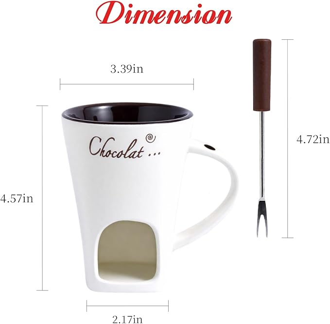 Mini Sweet Fondue Cup, Ceramic Coffee Warmer Mug, Portable Chocolate Melting Cup with Fork for Cheese, Great for Adult/Kids for Camping/Date/Movie Night/Birthday/Wedding Gifts (White)