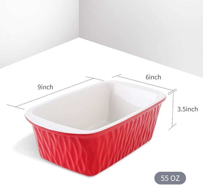 Ceramic Loaf Pan for Baking Bread, 9 x 5 inch Bread Pan, Rectangular Bread Loaf Pan, Ceramic Bakeware for Cooking, Home Kitchen, Bread Baking Pan Texture Series (Red)