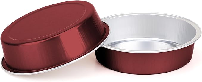 Beasea Disposable Mini Pie Tins with Lids, 50 Pack 4” 7.3oz 215ml Small Round Aluminum Baking Tart Foil Container for Individual Dessert Cupcake Cheesecake Ramekin Quiche Oven Dishes - Wine Red